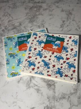 Smurfs Swedish Scrubbers - Blue & White Character Designs.